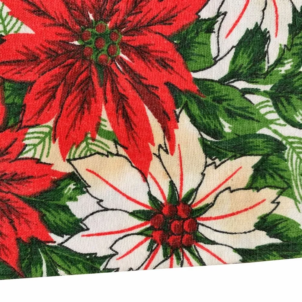 Holiday Poinsettia Holly Tablecloth 53x64 Christmas Floral Red Green Vintage